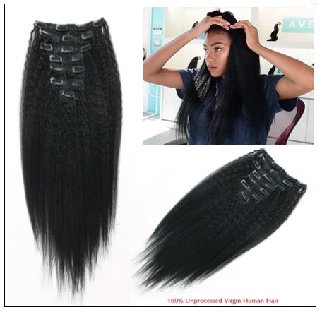 Kinky straight clip in hair extensions 4