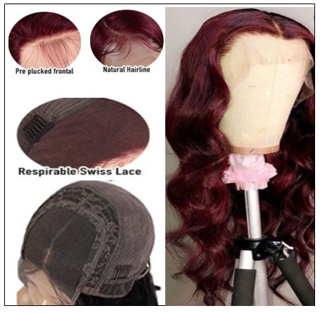 13×4 Burgundy Body Wave Wig Hair Extensions 2