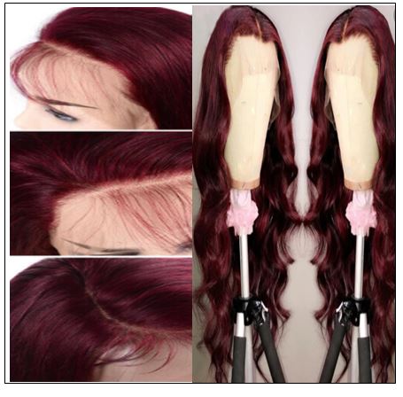 13×4 Burgundy Body Wave Wig Hair Extensions 4
