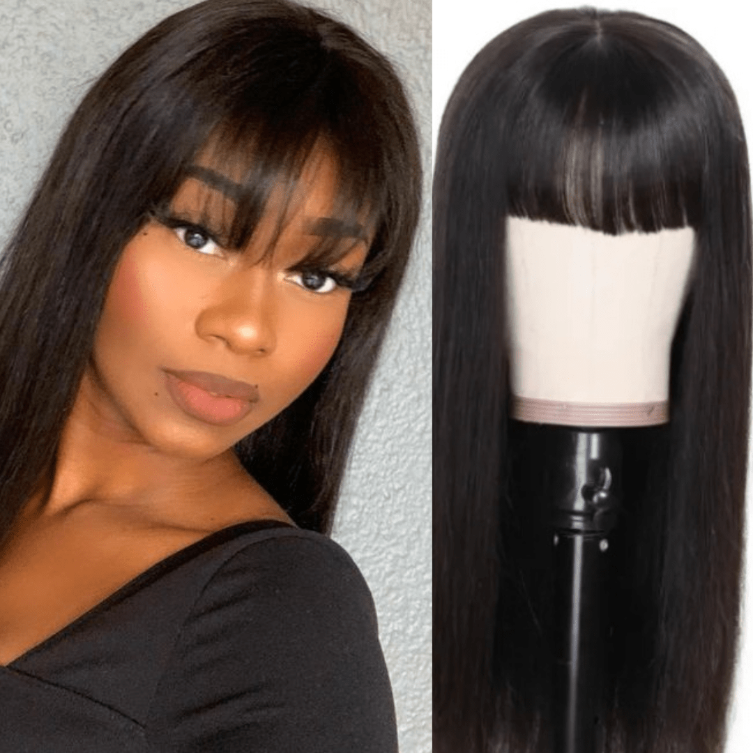 Straight Layered Hair With Curtain Bangs-wig - 100% Unprocessed Human Hair