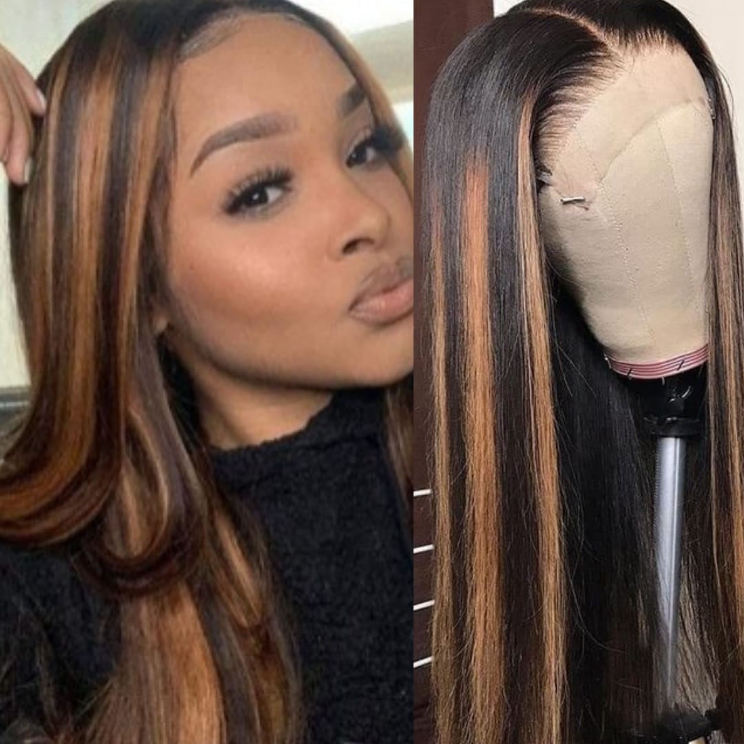 Black Wig With Brown Highlights-Long Straight Lace Front Wig! Made From  100% Human Virgin Hair- Nexahair