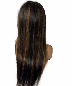 Black wig with brown highlights long straight 4