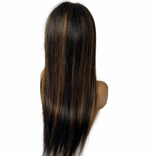 Black wig with brown highlights long straight 4