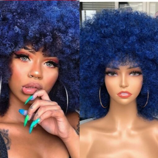 Blue Afro wig kinky curly1