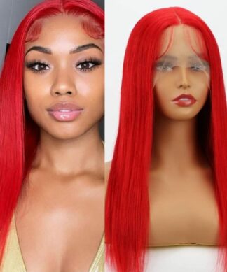 Coloured frontal Lace wig Long straight red 1