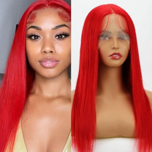 Coloured frontal Lace wig Long straight red 1