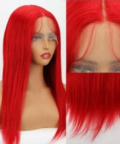 Coloured frontal Lace wig Long straight red 4
