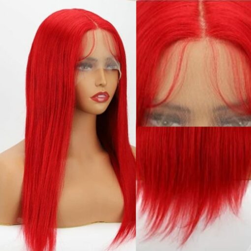 Coloured frontal Lace wig Long straight red 4