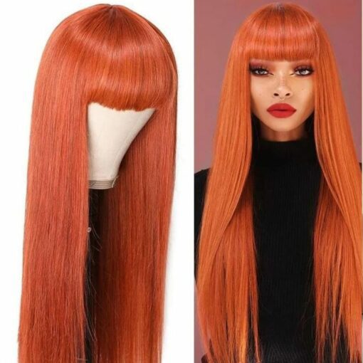 Ginger wig with bangs-long straight 1