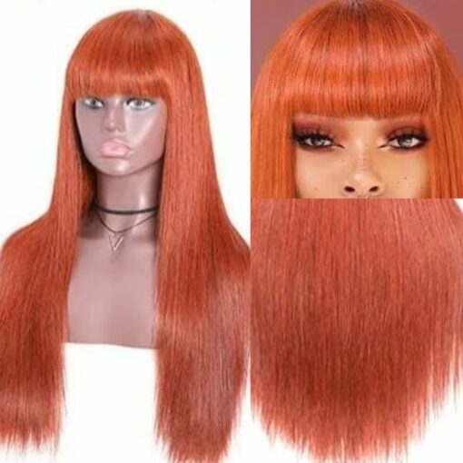 Ginger wig with bangs long straight 2