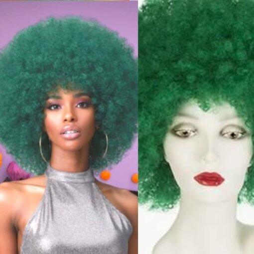 Green Afro wig-kinky curly1
