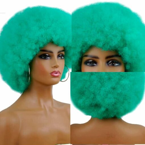 Green Afro wig-kinky curly2