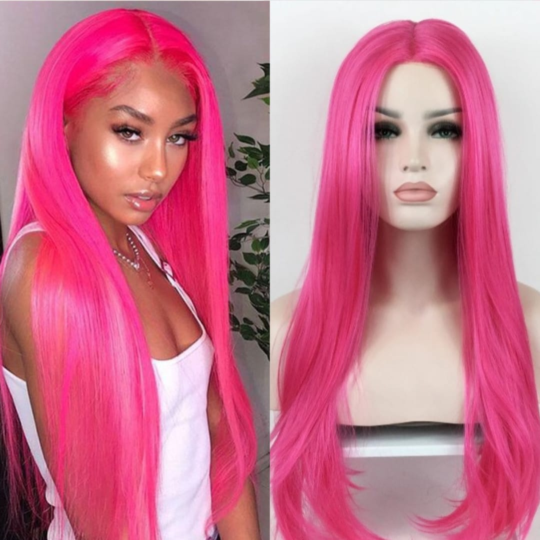 360 Lace Water Wave Pink Lace Front Wig Pink Color, Long, Heat