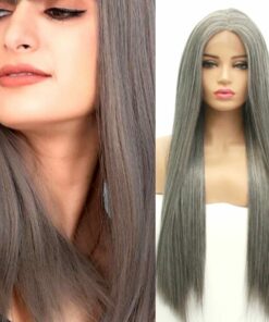 Mixed Gray Lace Front Wigs Long Straight 1