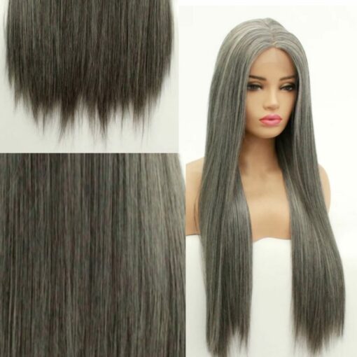 Mixed Gray Lace Front Wigs Long Straight 2