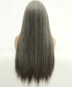 Mixed Gray Lace Front Wigs Long Straight 4