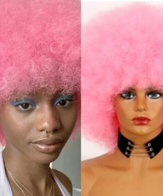 Pink Afro wig-kinky curly1