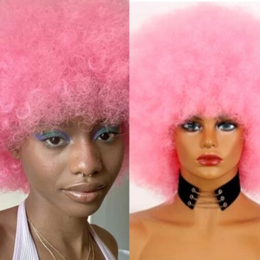 Pink Afro wig-kinky curly1
