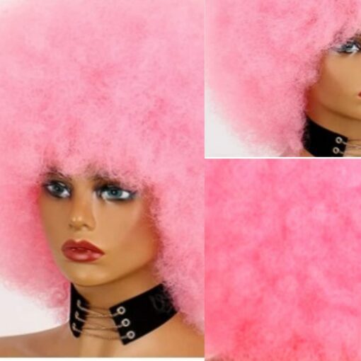 Pink Afro wig-kinky curly3