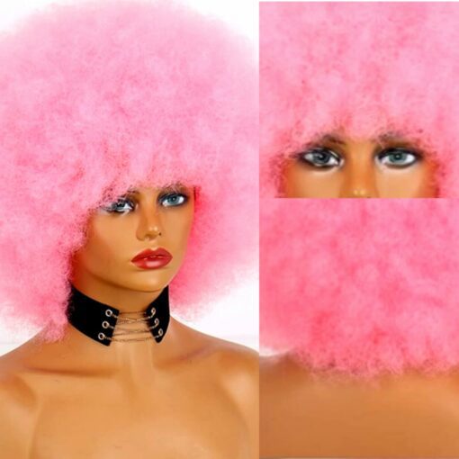 Pink Afro wig-kinky curly4