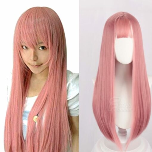 Pink Wig With Bangs Long Straight 1