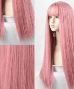 Pink Wig With Bangs Long Straight 2