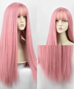 Pink Wig With Bangs Long Straight 3