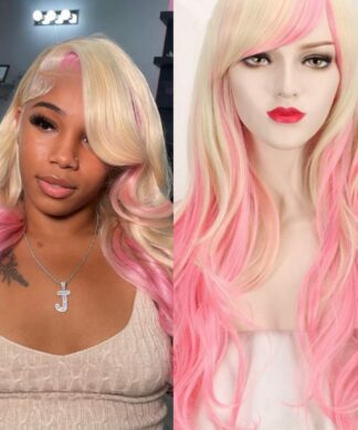 Pink and blonde wig-long straight 1