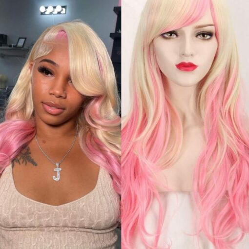 Pink and blonde wig-long straight 1