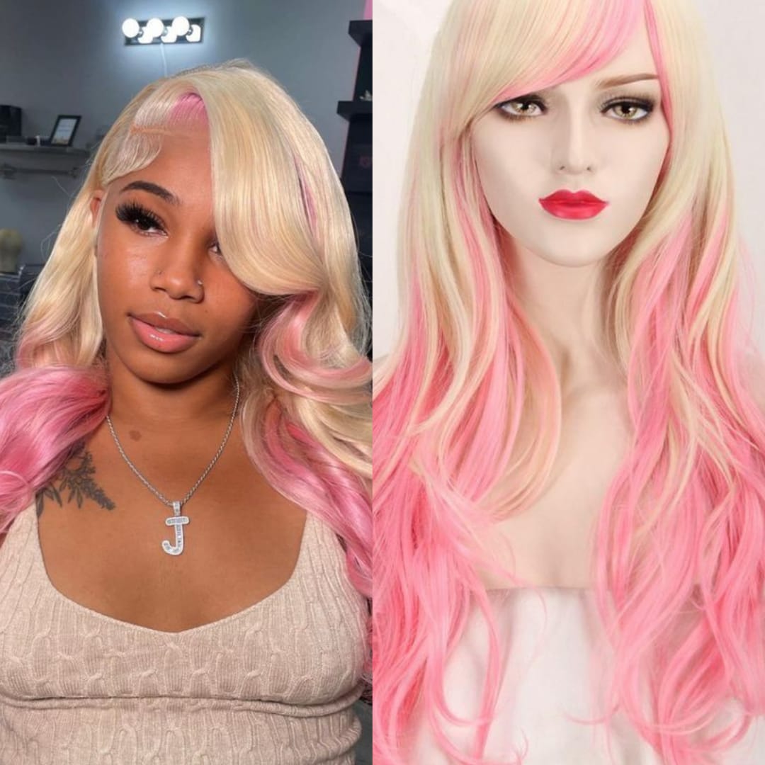 360 Lace Water Wave Pink Lace Front Wig Pink Color, Long, Heat
