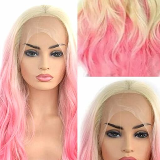 Pink and blonde wig long straight 2