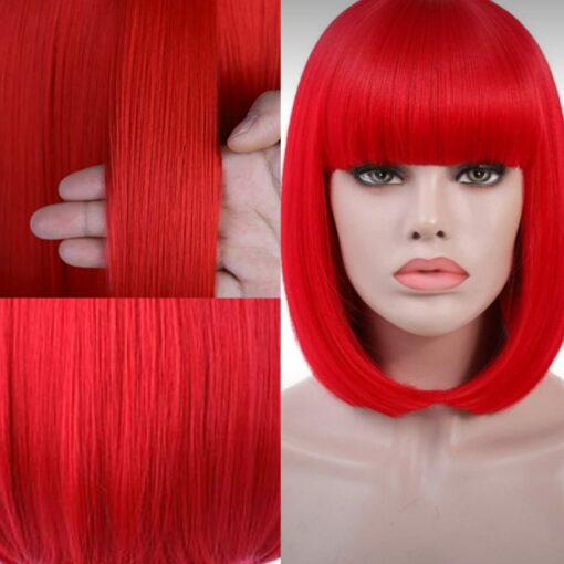 Red Bangs Short Wig-Straight 2