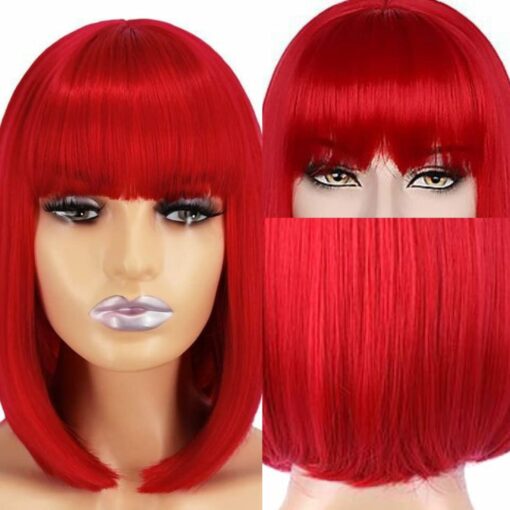 Red Bangs Short Wig-Straight 4