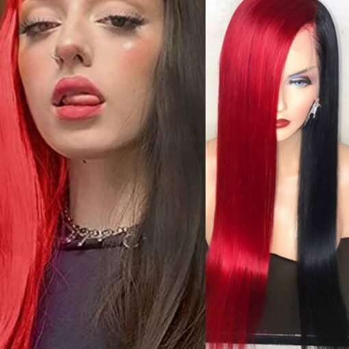 Red and black wig long straight 1
