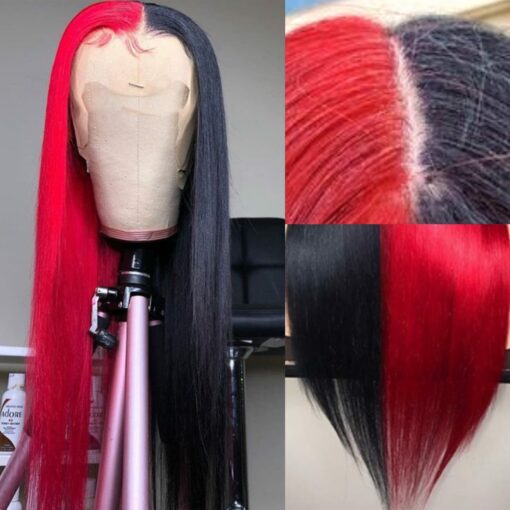 Red and black wig long straight 3