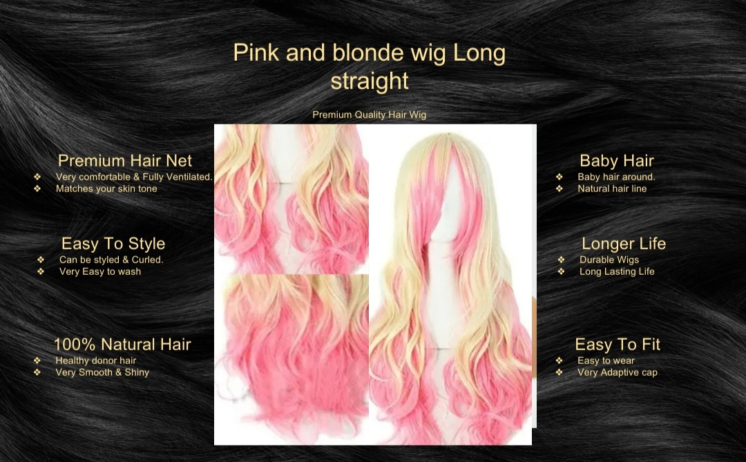 Pink and blonde wig Long straight