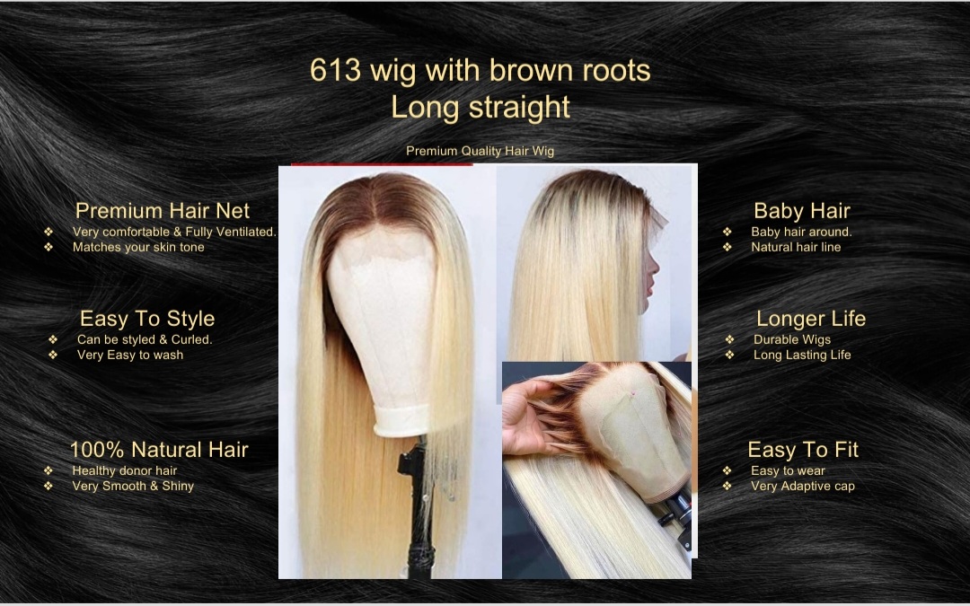 613 wig with brown roots Long straight