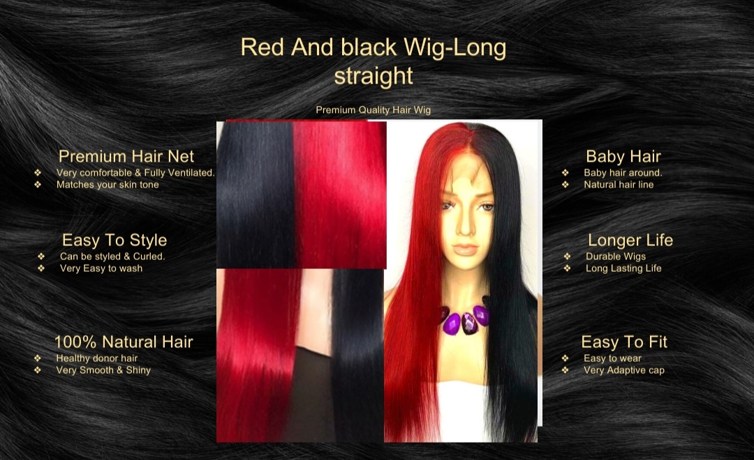 Red And black Wig-Long straight