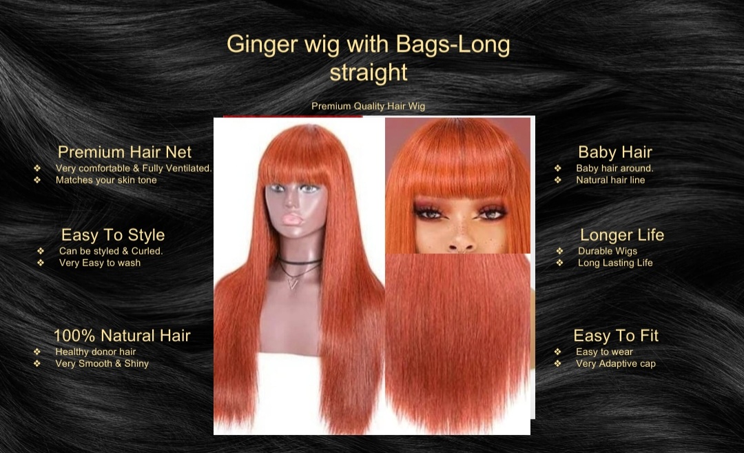 Ginger wig with Bangs-Long straight