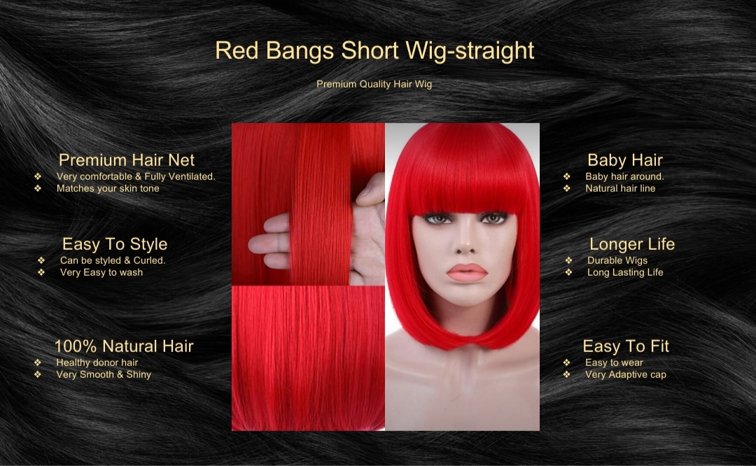 Red Bangs Short Wig-straight