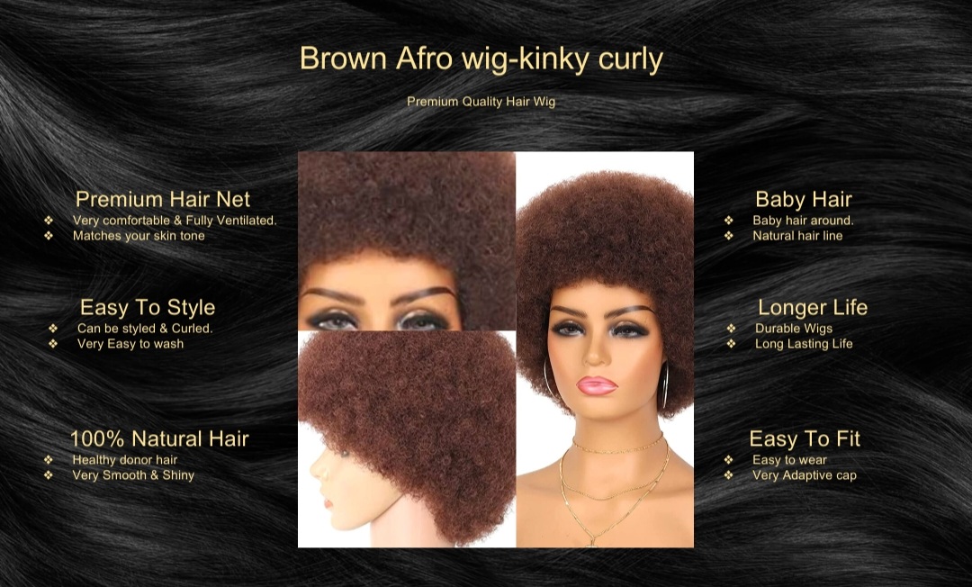 Brown Afro wig-kinky curly