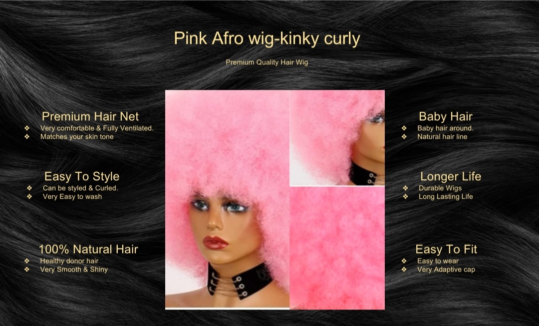 Pink Afro wig-kinky curly