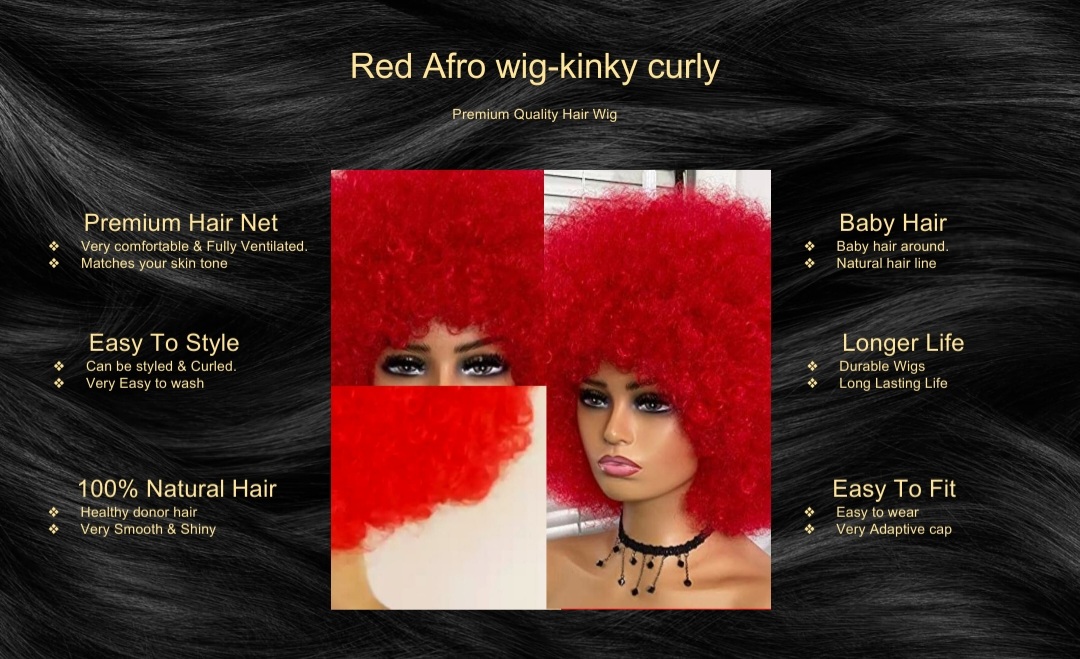 Red Afro wig-kinky curly