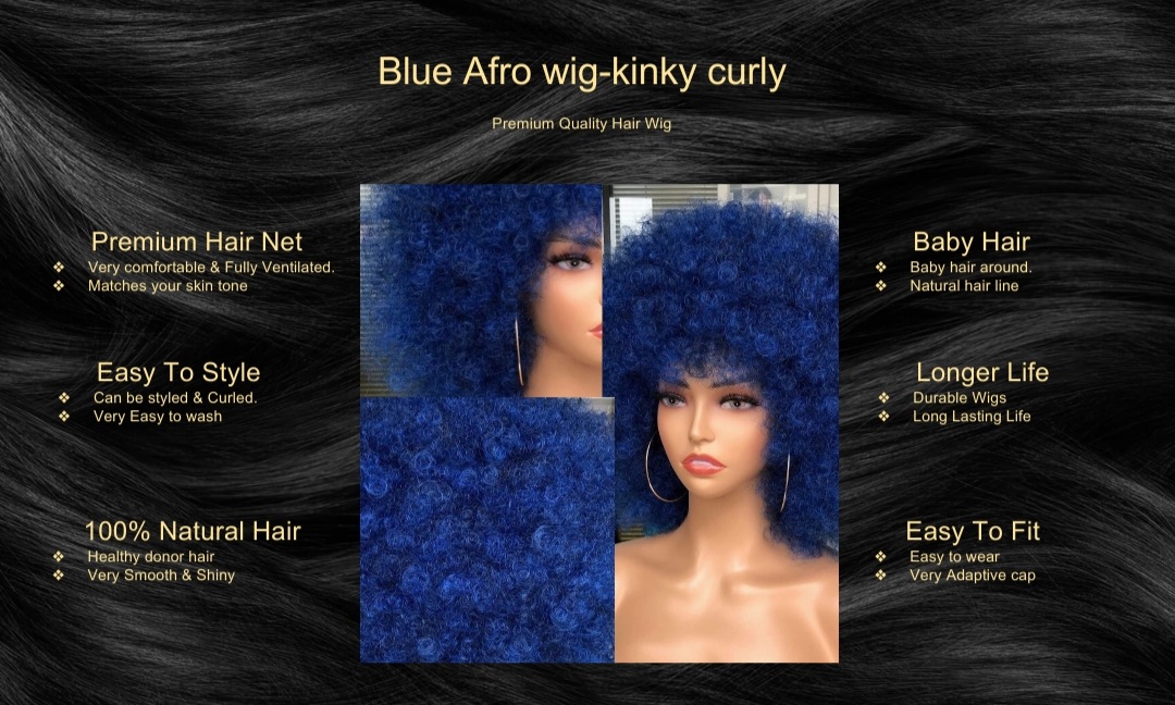Blue Afro wig-kinky curly