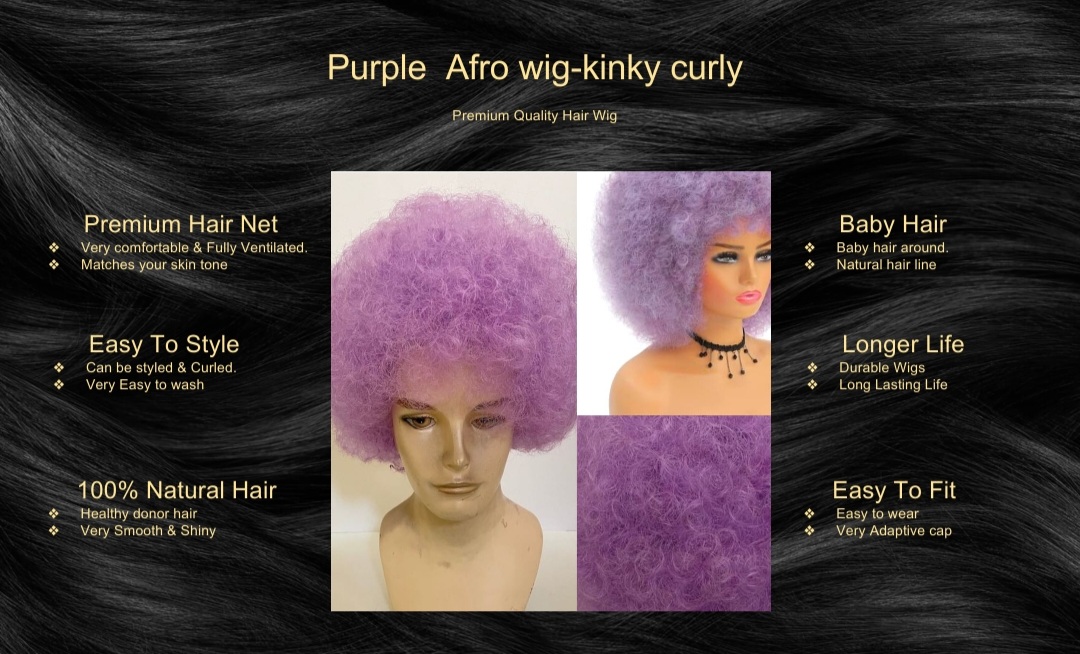 Purple Afro wig-kinky curly