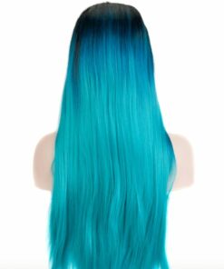 Black And blue wig Long straight 2
