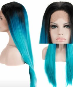 Black And blue wig Long straight 3