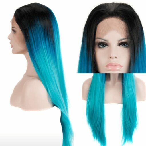 Black And blue wig-Long straight 3