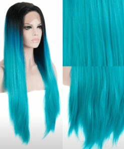 Black And blue wig Long straight 4