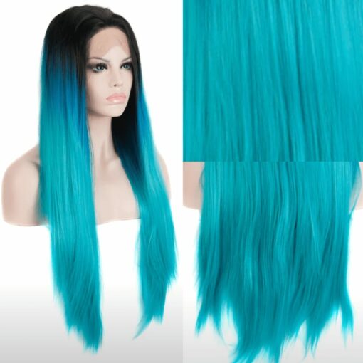 Black And blue wig Long straight 4